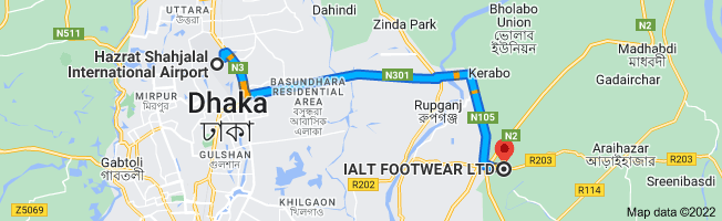 Map showing IALT Footwear Ltd. near Dhaka