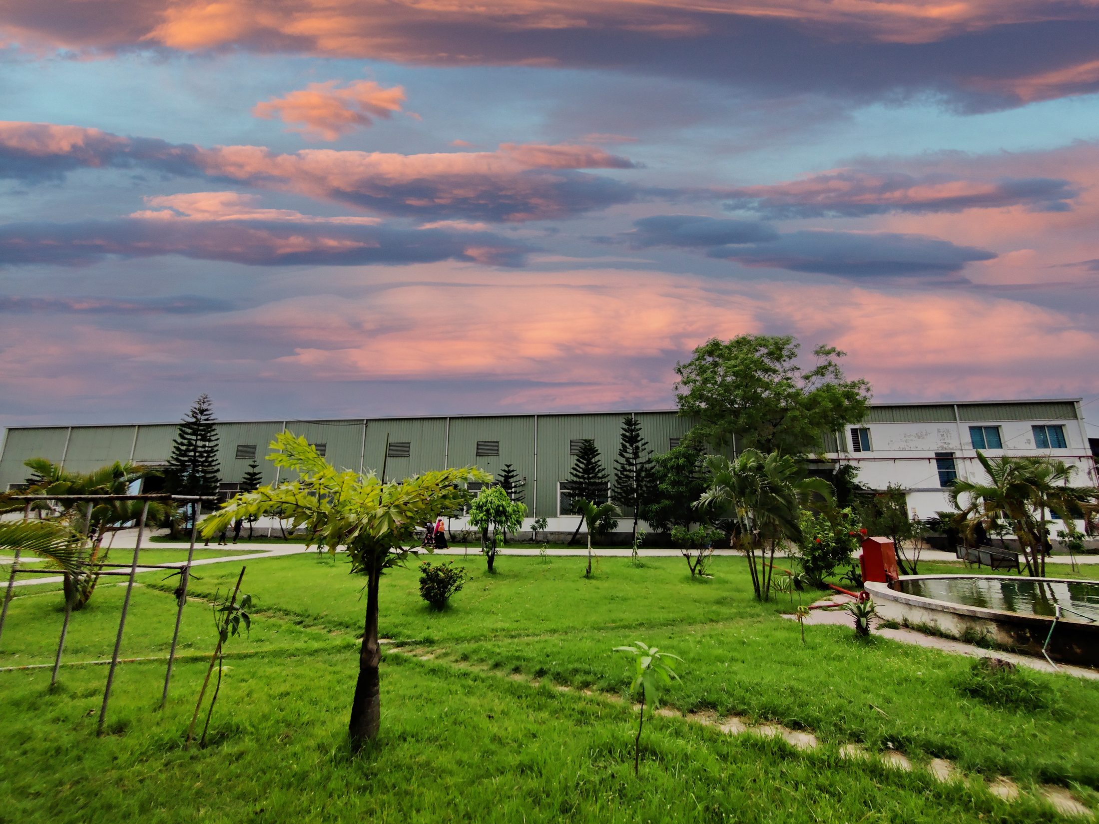 IALT Footwear factory campus and production halls in Bangladesh at dusk